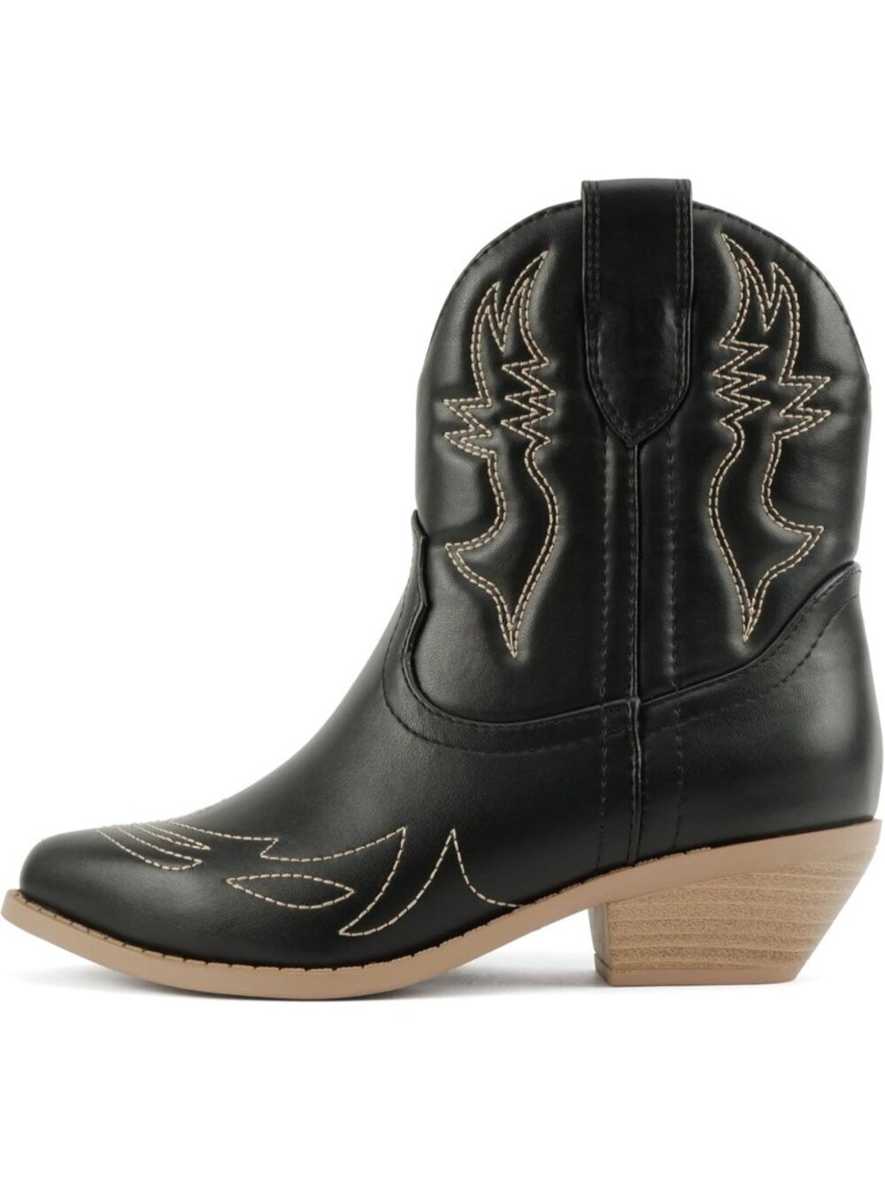 Women Black/Nude Cowgirl Cowboy Western Stitched Pointed Toe Ankle Boots